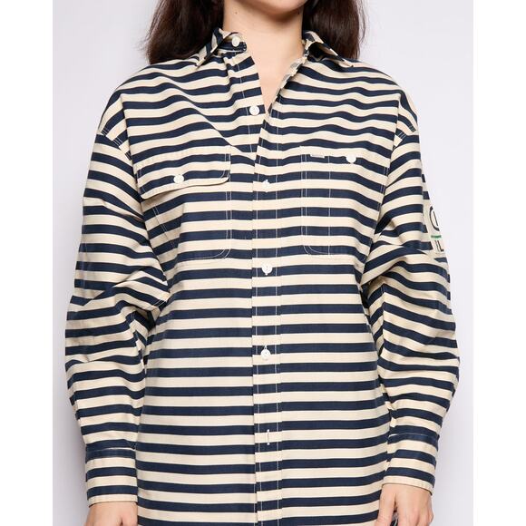 Ralph Lauren Cream Navy Striped Button Up - Picture 1 of 5